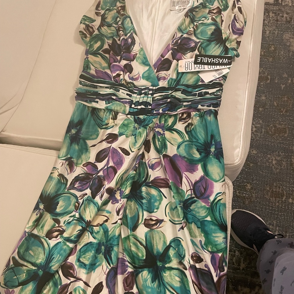 Julian Taylor Floral Dress in Green and Purple